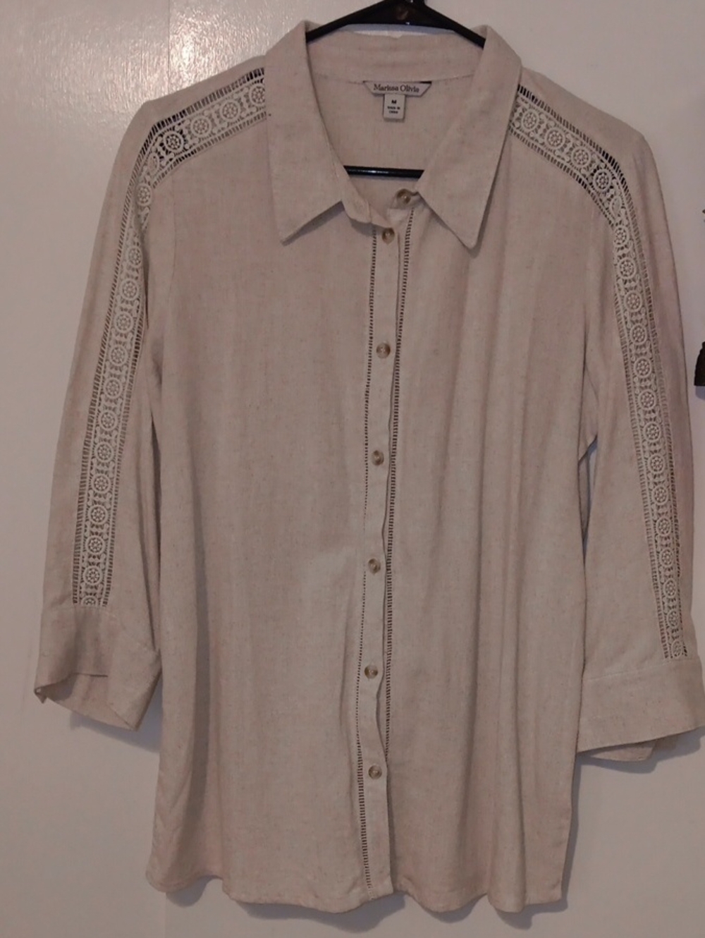 Mariska Olivia Cream Crochet-Trim Button-Down Shirt
